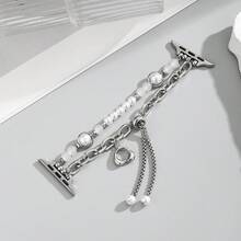 1pc Women's Stainless Steel Bracelet With Metal Heart Pendant & Pearl, Compatible With Apple Watch Series 10, 38/40/41/42/44/45/49mm, Suitable For Apple Watch Bands Ultra/SE/8/7/6/5/4/3/2/1 - Silver - View 2