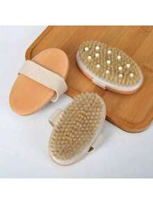 1 pieza Cepillo exfoliante corporal de cerdas naturales, mango de madera, cepillo suave de SPA para hombres y mujeres, uso en seco y húmedo - Multicolor - Ver 6