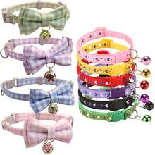 宠物项圈 格子蝴蝶结猫项圈 带铃铛 可调节项圈 幼犬幼猫可爱图案宠物用品 - 彩色 - 查看 12