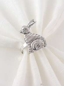 6个复活节兔子餐巾环，适合复活节派对主题餐桌装饰餐巾环，兔耳朵餐巾环 - 彩色 - 查看 5