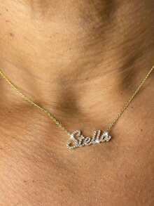 Dây chuyền tên đính kim cương theo yêu cầu, dây chuyền tên thủ công, dây chuyền tên lấp lánh, kiểu dáng tối giản để đeo hàng ngày, kèm hộp quà, lý tưởng cho Giáng sinh, Ngày lễ tình nhân, sinh nhật, Ngày của Mẹ, quà tặng hàng ngày, thời trang mùa xuân 2026. - Dây chuyền kim cương nguyên khối kiểu 3 - Xem 10