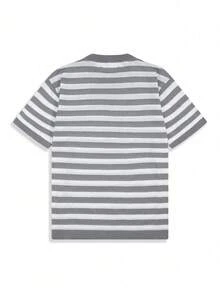 男士宽松休闲街头风圆领短袖针织衫，复古商务休闲风，春夏款 - 灰色 - 查看 3