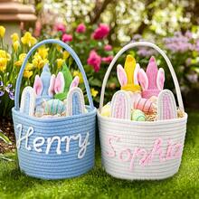 2026 Customized Easter Baskets, Hand-Crocheted Personalized Baskets, Customized Easter Egg Hunt Gifts, First Easter Gifts And Spring Decor Baskets, Customized Rabbit Baskets, Carrots, Easter Gift, Easter Egg Hunt Game, Holiday Party Favors, Party Supplies, Birthday Decorations, Storage Baskets - Multicolor - View 3