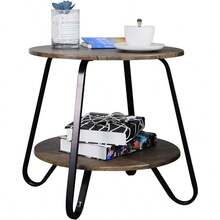 silla de oficinaFurnitureR Mesa Auxiliar Rústica Mesa Auxiliar de Sofá Industrial para Sala de Estar Mesitas de Noche Redondas Pequeñas Mesa de Noche Moderna 46 * 46 * 45 CM Marrón - Marrn y Negro - Ver 1