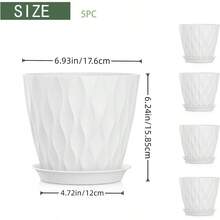 Inch Plant Pots 5 Pack, Flower Planters With Drainage Holes And Trays, Plastic Pots Indoor Outdoor Plants, White - 白色 + 7吋 5件套 - 查看 2