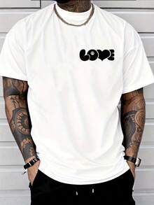 White T-Shirt,Unisex Simple Crew Neck Short-Sleeved Top, Love And Peace (Anti-War Symbol), Short-Sleeved Crew Neck Casual Top, Hoping For Peace, Spreading Love, Printed T-Shirt, Retro T-Shirt. - 白色 - 查看 1