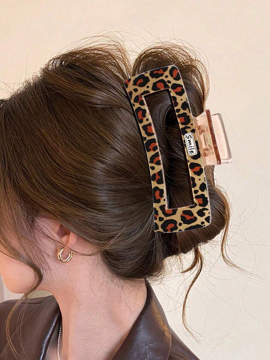 1个时尚大号方形发爪，豹纹发夹，多功能大号发爪女士发夹时尚发饰优雅发夹休闲发夹 - 彩色 - 查看 1