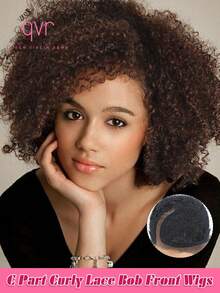 QVR QUEEN VIRGIN REMY QVR 卷曲波波头蕾丝前假发真人发 C 型分缝蓬松卷曲波波头假发透明蕾丝假发 150% 密度 - S4 - 查看 1