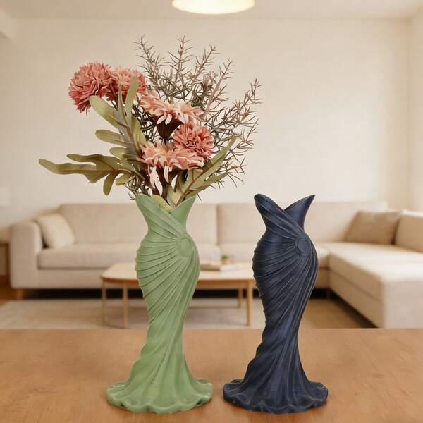 1pc Pleated Vase Sculpture, Modern Minimalist Art Flower Vase Decor, Multi-Layer Floral Arrangement Suitable For Living Room Tabletop, Home Decor Accessory