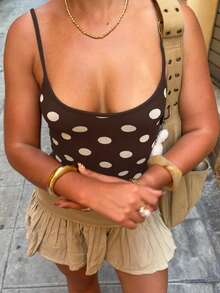 Women's Polka Dot Casual Fitted Camisole, Street Style For Daily, Vacation, Party Summer - Brown - View 3