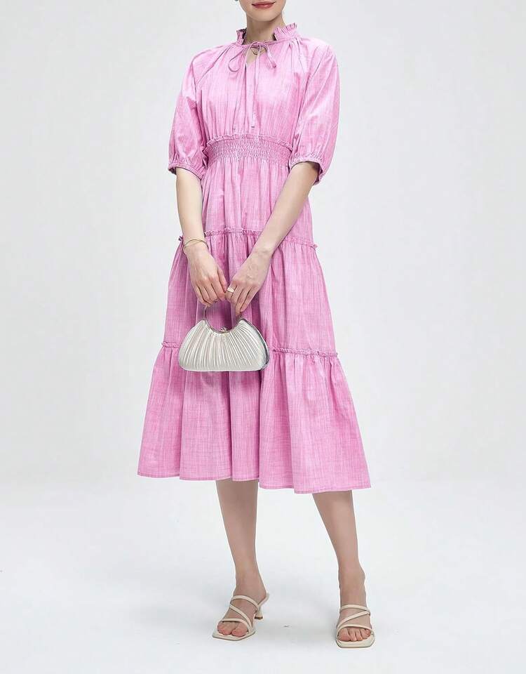 knee length boho summer dress 2025 Bohemian Mini For Women – Flowy Puff Sleeve, Length, Casual Beach Vacation Sun Dress Wedding Guest Dress Womens dresses