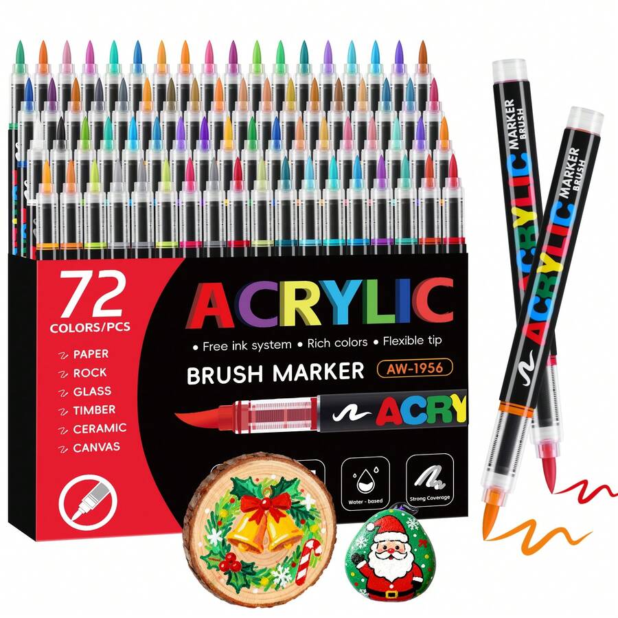 LOVEWE 72/120 Colors Acrylic Paint Markers - Water-Based Self-Inking Brush Tip, No Bleed For Rock Canvas Wood Ceramic Glass, Art Supplies For Adults DIY - 120種顏色 - 查看 1
