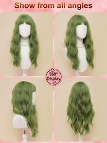XYUNMI 26 Inch Green Long Curly Wig With Lightweight Bangs, French Style, Fashion & Natural, Soft & Fluffy, Made Of Synthetic Fiber, Suitable For Daily Wear, Dates, Photo Shoots, Cosplay, Elegant Parties, Valentine's Day, Music Festivals, Casual Gatherings And Shopping, Women Wig - Green - View 5