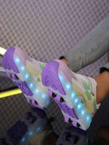 青少年轮滑鞋，带轮鞋，四轮轮滑鞋，小型四轮鞋，带LED充电发光功能的鞋子 - 紫色 - 查看 8