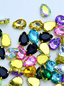 50pcs Mixed Color Water Drop 4-Hole Claw Handmade Rhinestone Claw, Suitable For DIY Decoration On Clothing, Shoes, Hats, Bags And Other Accessories - Color Mixing - View 5