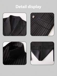 Men's Double Breasted Suit 2-Piece Set | Peak Lapel Pinstripe Business Suit | Slim Fit Blazer Jacket & Trousers For Wedding, Prom, Formal Events - 黑色 - 查看 5