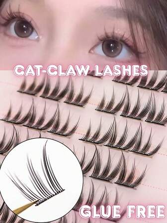 60PCS C Curl Cat-Claw Lashes Natural Look False Eyelashes – No Glue Needed, Lightweight Daily Wear, Reusable, Easy 3-Second Application,Self-Adhesive No Glue False Eyelashes – Instant 3-Second Press-On Lashes, Reusable With Strong Hold, No Messy Glue Needed Lash Clusters,Eye Lash Clusters,Individual Eyelashes,Lashes,Fake Lashes