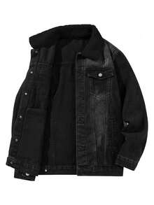 A Dark Men's Coat With Buttons And A Fur Collar - Dark Grey - View 4