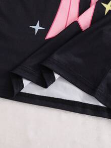 2pcs Girls Elegant Sleepwear Set, Including 1 Bow Print Long Sleeve Round Neck Black Top And 1 Red Long Pants. Comfortable Fabric, Suitable For Spring And Autumn Wear At Home. - Black - View 10