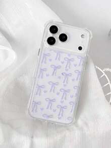 Pacote Único - Capa Transparente, Fofa, com Padrão de Laço e Coração, com Quatro Cantos à Prova de Choque. Compatível com iPhone 17/17 Pro Max/16/15/14/13/12/11. Feita de Material TPU Macio para Proteção Aprimorada. Extremamente Feminina, Design de Laço Roxo, Presente Perfeito para o Dia dos Namorados. - Malva - Visão 2