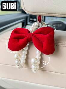 4/2/1pc Car Hooks Bow Pearl Cute Decors Back Seat Hanger Headrest Storage Organizer Accessories For Handbag Coat Bag Clothes Universal SUV RV Truck Stuff