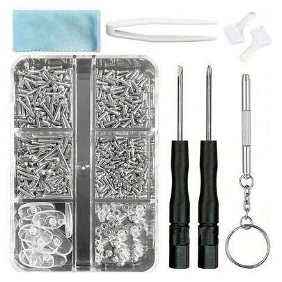 Eyeglasses Repair Kit, Eyeglasses Nose Pad Repair Set, Soft Silicone Nose Pads, Screwdriver Set And Screw Caps, Includes 40pcs Micro Screws, Screwdriver, Earclips, Tweezers, Cleaning Cloth, Suitable For Repairing Most Eyeglass Styles.