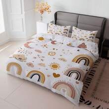 Healing Sun, Moon & Cloud Bedding Set (1 Duvet Cover + 2 Pillow Shams), Soft Muted Tone Girly Duvet Cover - Multicolor - View 17