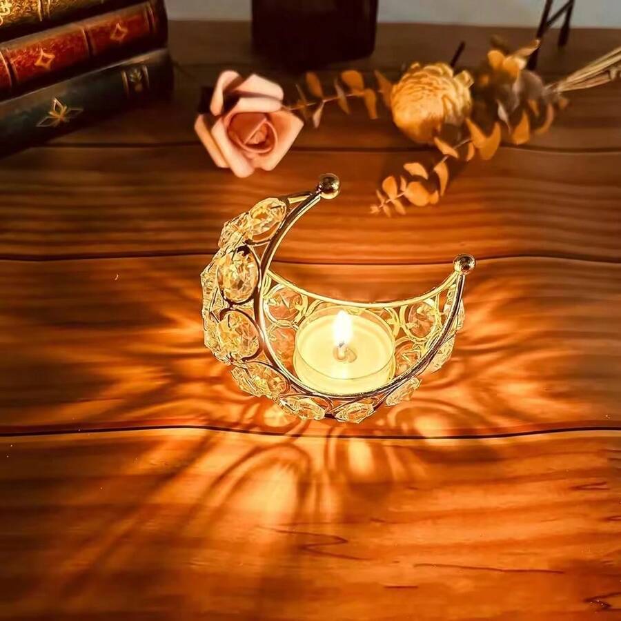 Metal Crystal Moon Candle Holder, Home Decor Metal Moon Candle Holder, Home Accents Holiday Party Wedding Decoration