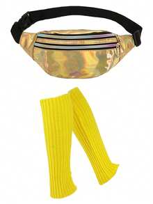 Forever & Moment 80年代女士瑜伽运动服饰配件两件套，包括腰包和腿套 - 适合80年代复古派对、健身锻炼、户外活动、跑步装备、日常穿着及礼品 - 彩色 - 查看 6