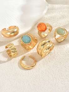7件套朋克风戒指套装，女士复古几何戒指套装，时尚个性化珠宝礼品，适合日常穿搭和派对配饰 - 彩色 - 查看 5