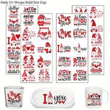 40张UV转印贴纸，情人节主题小矮人图案塑料贴花，包含小矮人、情人节爱心、鲜花和甜蜜爱情语录图案，适用于16盎司玻璃杯，高品质DIY工艺品套装，适用于水杯和饮具，节日装饰配件，情人节礼物的完美之选 - 彩色 - 查看 9