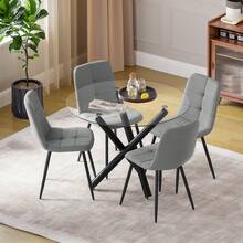 Dining Table And Chairs Set Of 4, Round Dining Table With Performance Fabric Chairs For Dining Room,Kitchen,Living Room - Black Leggings + 4 Gray Linen Chairs - View 9