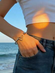 1pc Fashionable Minimalist Stainless Steel Bangle Bracelet, Adjustable, Versatile Jewelry Suitable For Daily Wear, Events, And Gifts - Silver - View 17