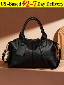 Genuine Leather Satchel Tote Bag Top Handle Handbag Designer Shoulder Bag Large Capacity Cross Body Bag,New Vintage PU Leather Women Handbag, Fashion Zipper Shoulder Bag With Detachable Strap, Women Work Travel 2-In-1 Bag, Gray, Black, Green - 彩色 - 查看 12