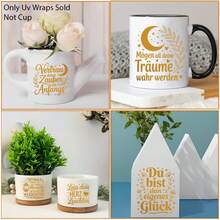 24 piezas Papel de transferencia UV DTF con citas positivas en alemán dorado - Material de vinilo resistente a los arañazos, adecuado para tazas de 16 onzas, botellas, manualidades DIY, decoración del hogar y decoración de computadoras - Con citas positivas en alemán dorado, flores, mariposas y patrones de acentos, joyería para tazas y botellas, tema alemán alegre, papel de transferencia de vinilo fácil de aplicar - Perfecto para decoración DIY de cristalería, botellas y muebles - Multicolor - Ver 2