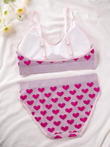 2件套心形印花无缝内衣套装，浪漫可爱舒适女士内衣，情人节畅销款 - 粉色 - 查看 7