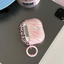 Minimalist Pink Zebra & Leopard Print Earphone Case With Hanging Ring, Cute Protective Cover For AirPods Pro 2, Suitable For AirPods Pro, 3/4, 1/2, Fashionable For Girls - Multicolor - View 4