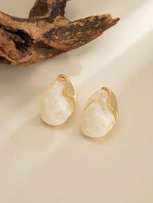 1 Pair Retro Fashion Asymmetric Tiger Eye Resin Stud Earrings, Elegant Jewelry Accessories For Women - Beige - View 5