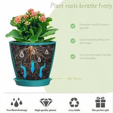 Inch Plant Pots 5 Pack, Flower Planters With Drainage Holes And Trays, Plastic Pots Indoor Outdoor Plants, White - 藍綠色 + 4英寸 - 查看 4