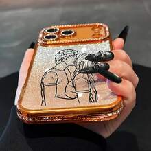 Personalized Photo Custom Engraved Phone Case Compatible With IPhone 17 16 15 14 13 Pro Max And Air Series Rhinestone Gradient Glitter Design Camera Lens Protection Shockproof And Scratch-Resistant Perfect Gift For Holidays Birthdays - Orange - View 5
