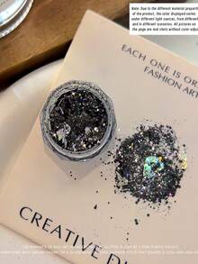 4 piezas Juego de Glitter para Arte de Uñas, Glitter Hexagonal Grueso de Colores Negro Blanco Dorado Plateado, Polvo de Perla para Uñas, Lentejuelas Gruesas de Glitter, Suministros para Arte de Uñas, Decoración DIY para el Día de San Valentín y Fiestas - Multicolor - Ver 4