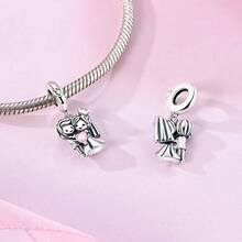1 Mặt dây chuyền hình nơ, hoa hồng, sô cô la, gấu, trái tim màu bạc lấp lánh đính đá Cubic Zirconia, thích hợp cho bộ sưu tập trang sức ngày Valentine lãng mạn, phù hợp với vòng tay, dây chuyền, hạt trang sức tự làm cho nữ và bé gái, quà tặng ngày Valentine, kỷ niệm. - Bạc - Xem 11