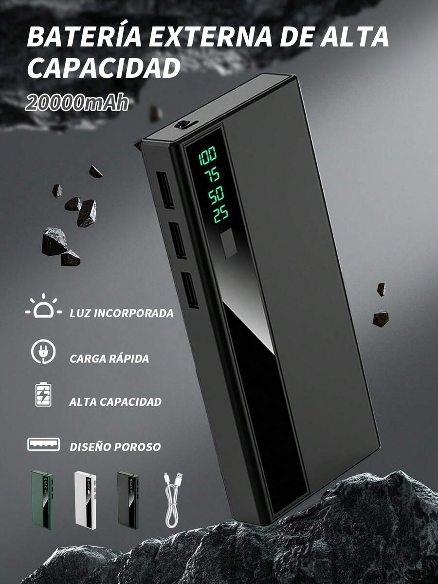 20000mAh capacidad banco de energía carga rápida Mini 4 cables batería externa portátil para iPhone,Android tipo C USB - Multicolor - Ver 1