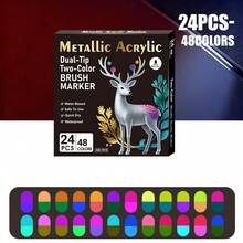 Conjunto de Canetas Marcadoras Acrílicas de Ponta Dupla com 48 Cores, Duradouras e Resistentes à Desbotamento, Ideais para Artistas, Ilustrações, Artesanato, Livros de Colorir e Outros Projetos DIY. Adequadas para Papel, Tecido, Madeira, Pedra, Plástico, Vidro, Cerâmica, Abóbora e Muito Mais. Ótimo para Estudantes e Adultos, Também um Presente Ideal para o Dia de Ação de Graças, Halloween, Natal - Multicolorido - Visão 10