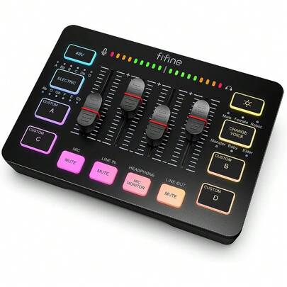 mhjFIFINE Mezclador de Audio para Streaming Mezclador RGB con Interfaz de Micrófono XLR Atenuador de Volumen Alimentación Fantasma de 48V en /PC para Voz de Gaming/Podcast/Grabación-AmpliGame SC3sleeping Bags