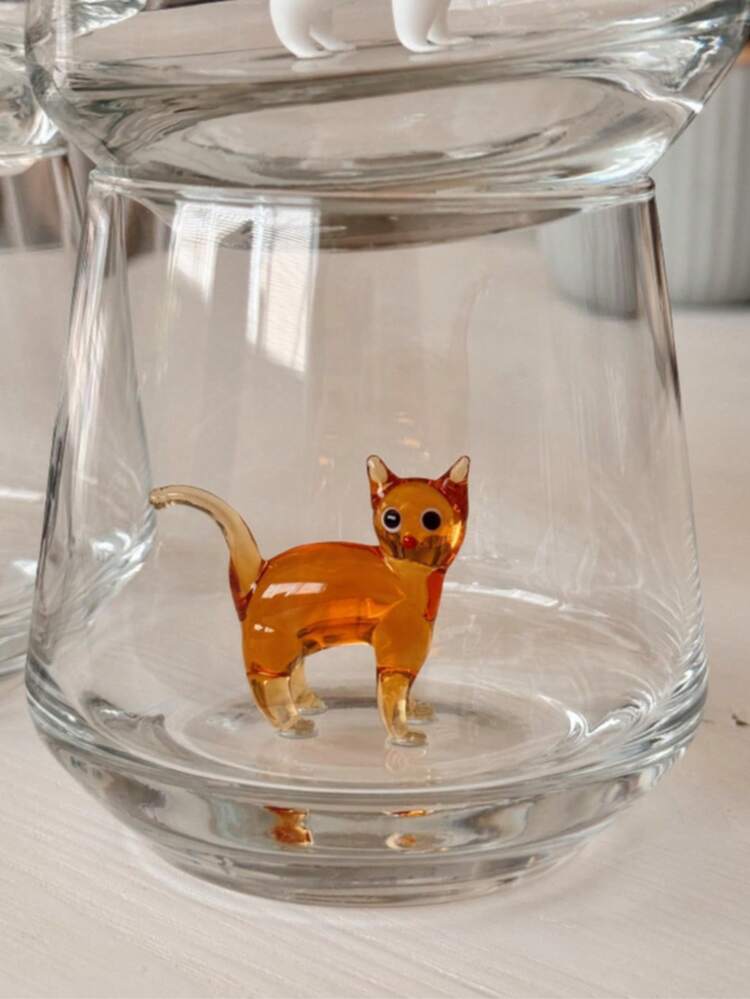 Taza de vidrio hecha a mano con estatua de gato, cristalería, taza de vidrio y vaso de agua, taza de vidrio, regalo, mascota, taza de vidrio - Multicolor - Añade 7