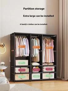 1pc Portable Wardrobe Closet, Bedroom Clothes Rack For Rental House/Dorm, Multi-Layer Storage For Clothes, Shoes, Bags, Sturdy & Dust-Proof