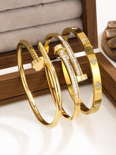 Nouveau bracelet de mode de haute qualité en acier inoxydable avec fleur et zircone. Ensemble de bijoux pour femmes, convient pour un port quotidien