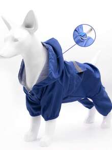 1pc Blue Pet Raincoat, Lightweight Polyester Reflective Stripe Full Coverage 4-Leg Dog Suit, Waterproof Pet Rainwear, Suitable For Small And Medium Poodle All Year Round - Multicolor - View 8