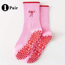 Women's Non-Slip Pilates Socks, Sports Grip Socks, Women's Non-Slip Yoga Socks, Mid-Calf Sports Socks, Grip Ruffled Socks, Suitable For Pilates, Yoga, Dance, Fitness Exercises, Etc., All-Season Universal Style, Non-Slip Sports Sticky Socks - Hot Pink - View 8